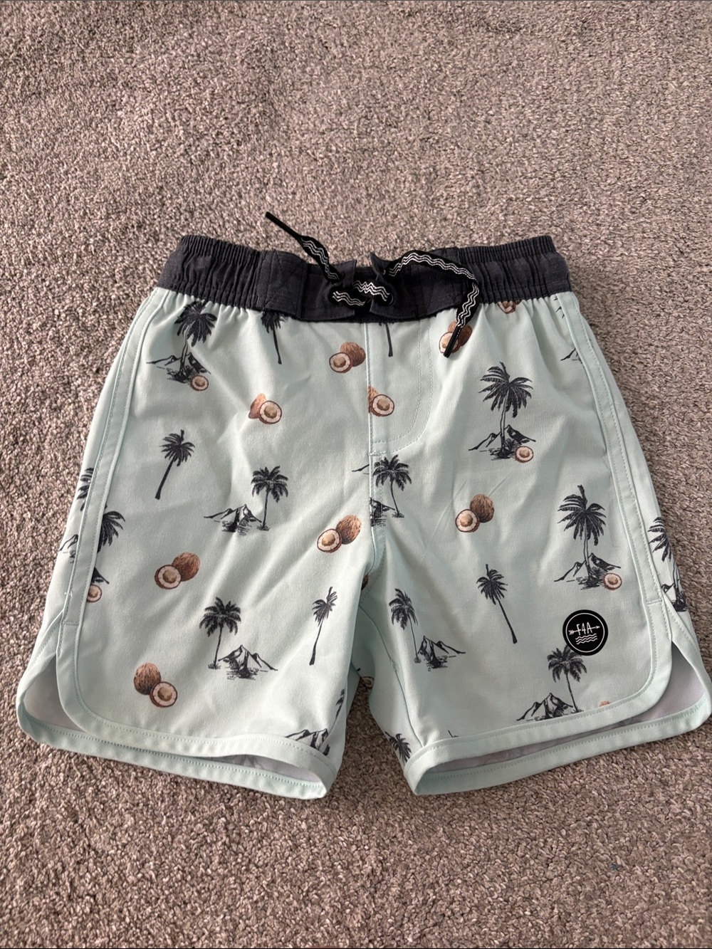 F4A Kids 4T Light Mint Tropical Print Swim Shorts